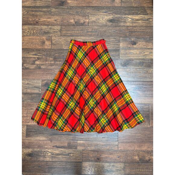 Vintage Clothing Below The Knee Skirt Orange Plaid X-Small Fritzi Of California - Picture 1 of 10